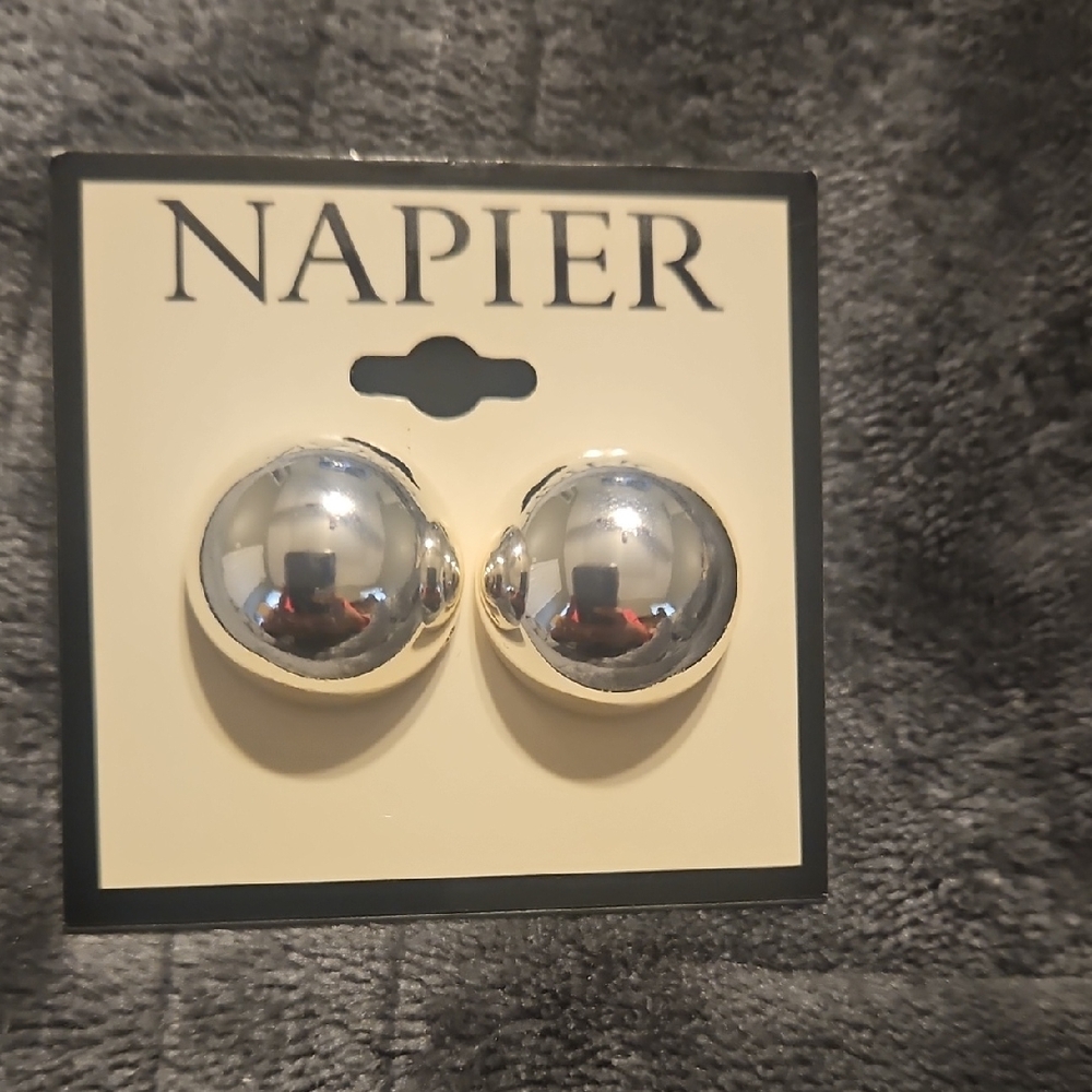 Napier Shiny Silver Dome Clip-On Earrings